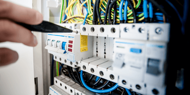 blue, yellow and black wires attached with a mccb